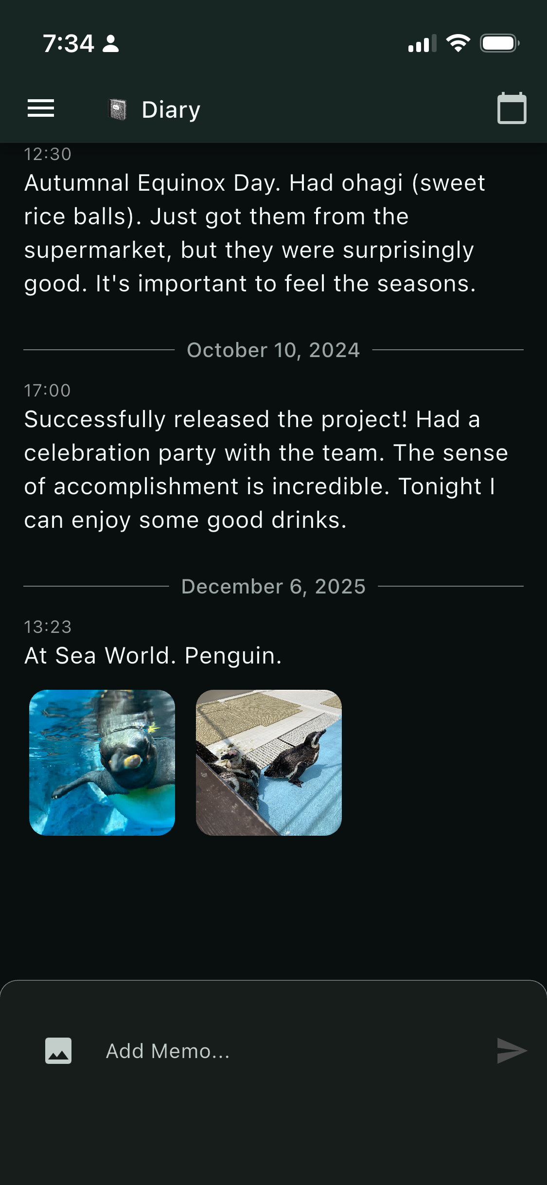 LazyNote – Screenshot of the iOS app for managing notes in a timeline format